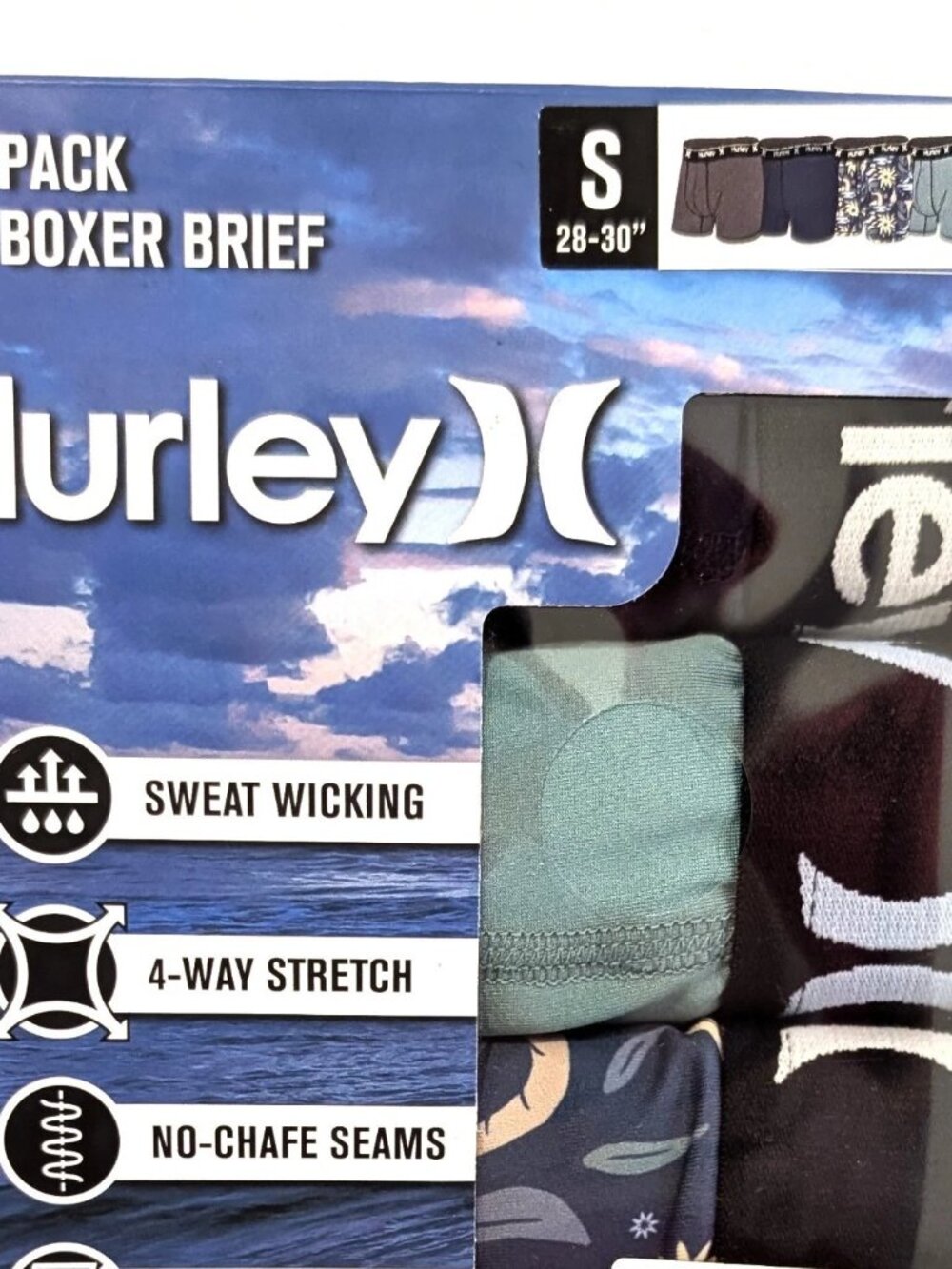 Hurley Mens Performance Boxer Briefs 5 Pack Small S 28-30 Ocean Print Blue NIB